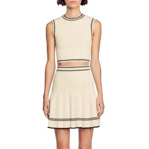 Fable Pointelle Pleated Flared Mini Skirt & Poisson Cropped Sleeveless Sweater